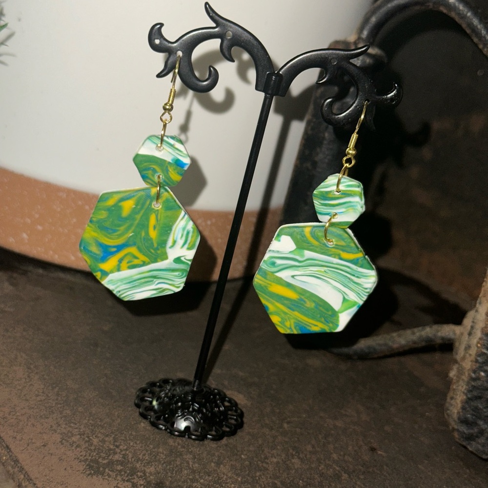 Abstract Green and Yellow Earrings